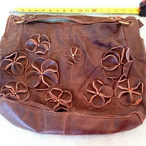 Anthropologie Lucky Penny Leather Boho Hippie Hobo Floral Appliques 60s inspired